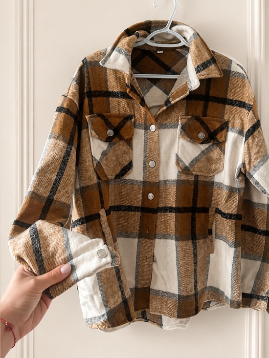 Nobrand Jackets & Blazers - Women’s Large Cozy Plaid Shacket Jacket Oversized Warm Button Up